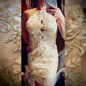 Pink & Gold Embroidered Mini Dress